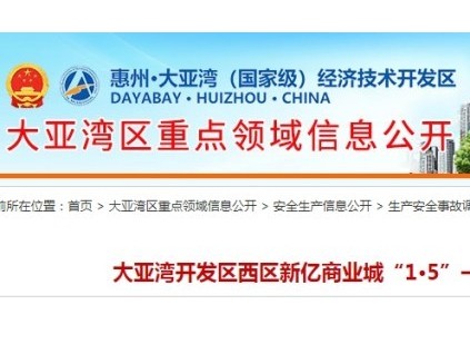 大亞灣開發(fā)區(qū)西區(qū)新億商業(yè)城“1·5”一般物體打擊傷害事故調查報告