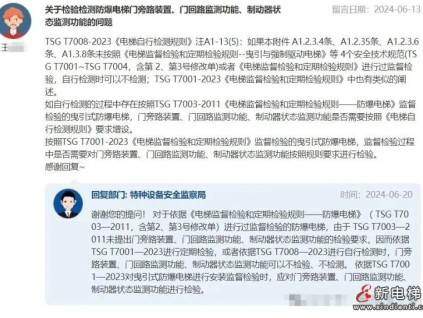 總局回復(fù)：關(guān)于檢驗(yàn)檢測(cè)防爆電梯門(mén)旁路裝置、門(mén)回路監(jiān)測(cè)功能、制動(dòng)器狀態(tài)監(jiān)測(cè)功能的問(wèn)題