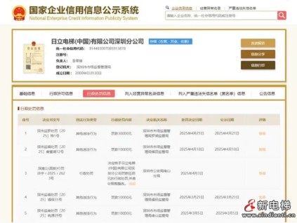 日立電梯深圳分公司25年以來(lái)多次被罰 累計(jì)6萬(wàn)多元