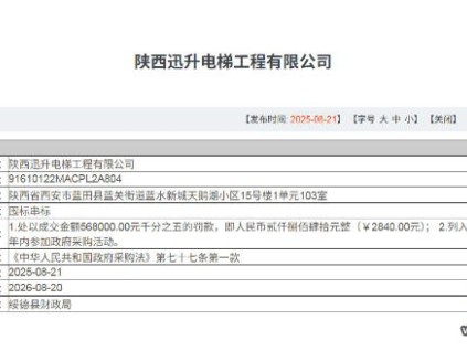 陜西迅升電梯因圍標串標被罰款 1年內(nèi)禁止參加政府采購活動