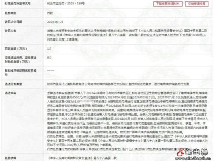 杭州西奧電梯虛假維保被罰1萬元 電梯井道沉降等安全隱患被強制停用